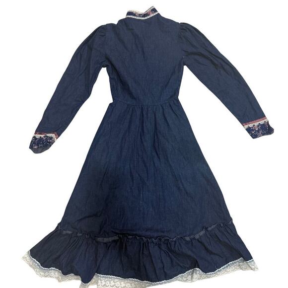 Gunne Sax Vintage 1970's Denim Prairie Dress Cottagecore Victorian Size XXS / XS - Picture 4 of 6